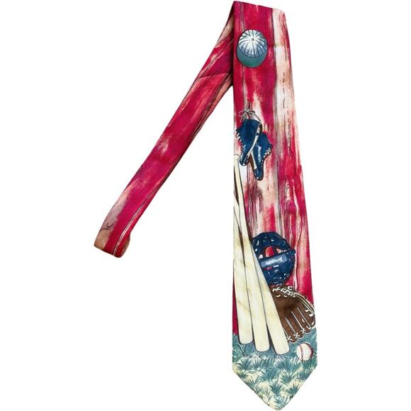 Lands’ End Vintage Sports Ties Yellow Golf Red Baseball 2 Neckties Silk Cotton - Picture 10 of 12